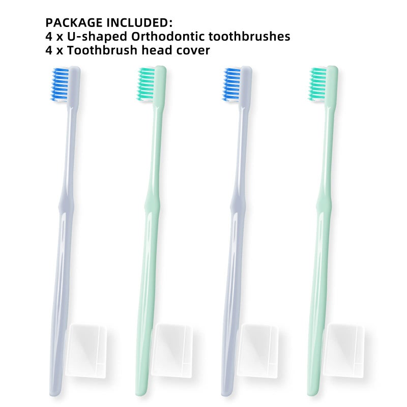 Y-Kelin 4 Pcs U-Shaped Orthodontic Toothbrush Soft Bristle with 4 Toothbrush Head Cover for Orthodontic People Effective Cleaning Teeth - Image 3